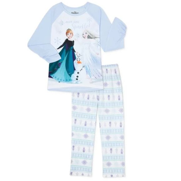 Girls FROZEN "Just Add Sparkle" Pajama Set Size Sm 6/6X   Top Fleece Pants NWT - Picture 1 of 3